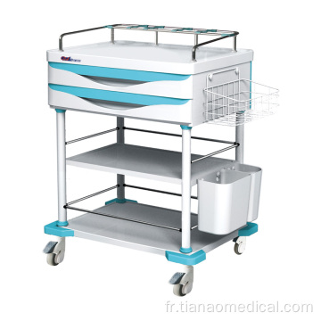 Chariot de traitement de tiroir à 2 couches en acier ABS pour hôpital